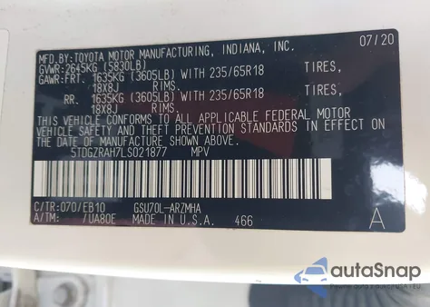 2020 Toyota Highlander Xle из США, поврежденный, VIN 5TDGZRAH7LS021877